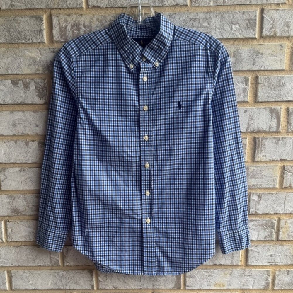 Ralph Lauren Long Sleeve Button Front Gingham Cotton Shirt Boys Size M (10-12)